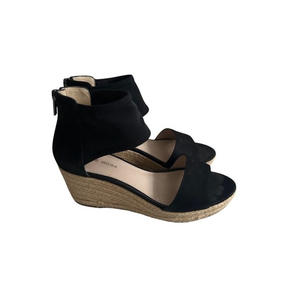 PELLE MODA Womens Black Espadrille Wedges Size 6.5 - Picture 4 of 9